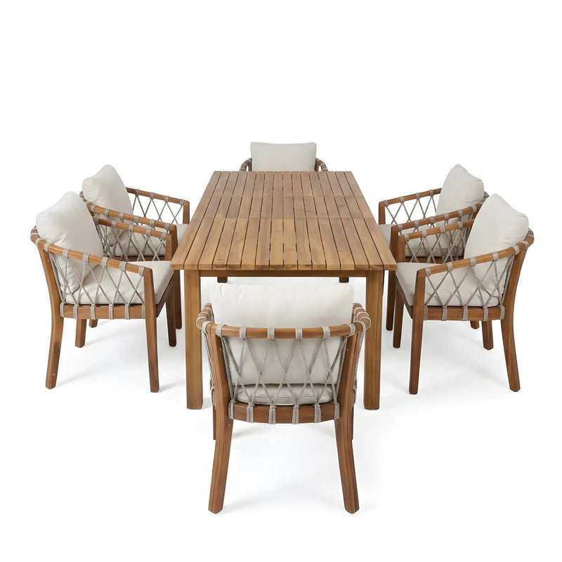 7 Pieces Acacia Wood Outdoor Dining Set by HouseOfZazla