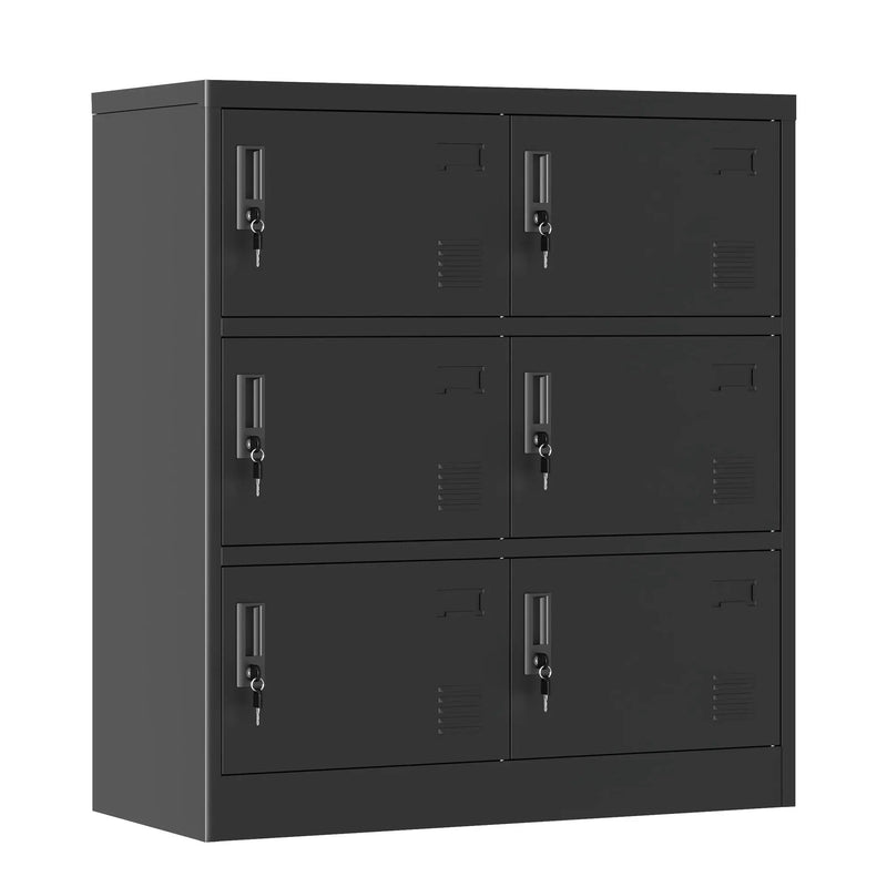 6 Door Employee Storage Locker, Lockers For Office, Gym, School, And Home With Card Slot - Black by Unique Piece Furniture
