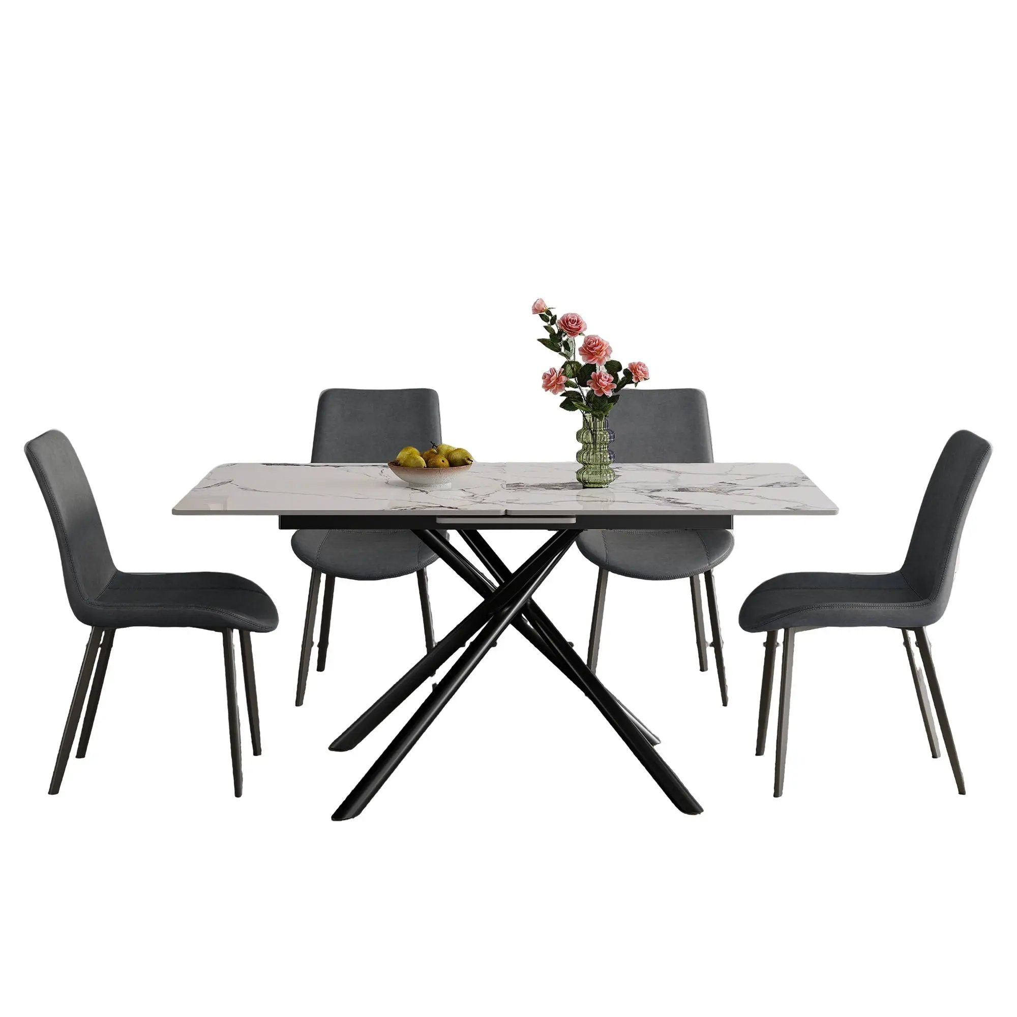 Modern Expandable Dining Table With Retractable Leaf With Chairs by HouseOfZazla