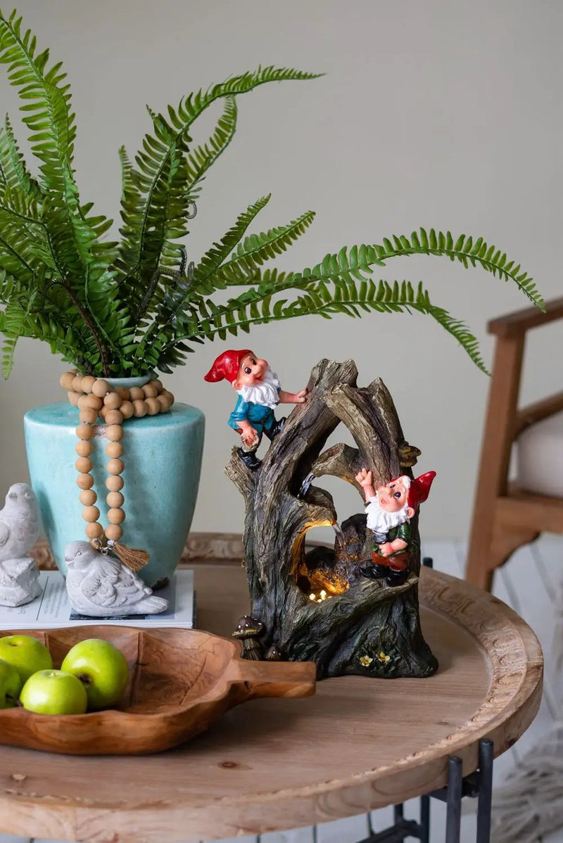 Decorative Woodland Gnome Water Fountain With LED Light - Brown by HouseOfZazla