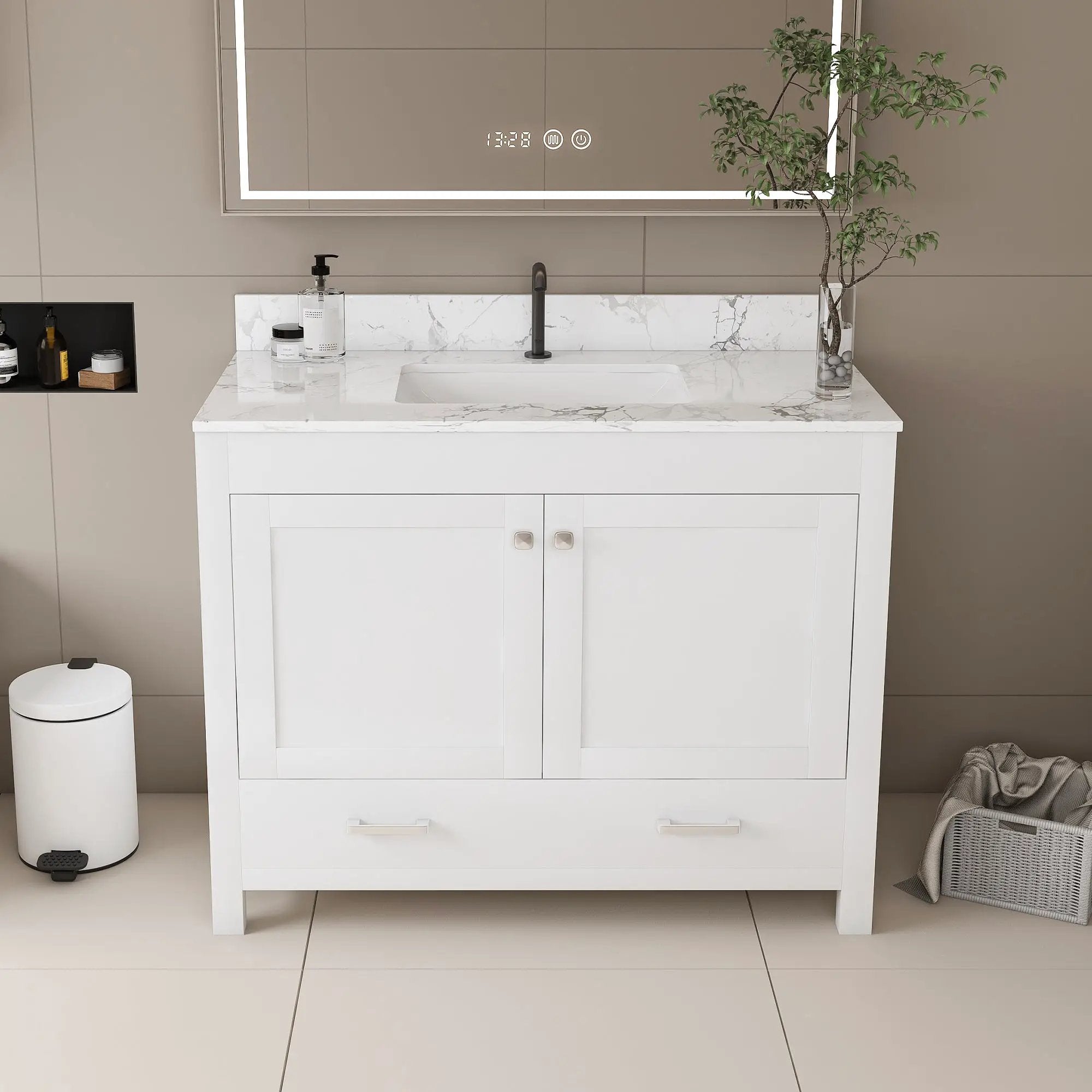 Modern 43" Bathroom Vanity with Artificial Marble Carrara by HouseOfZazla
