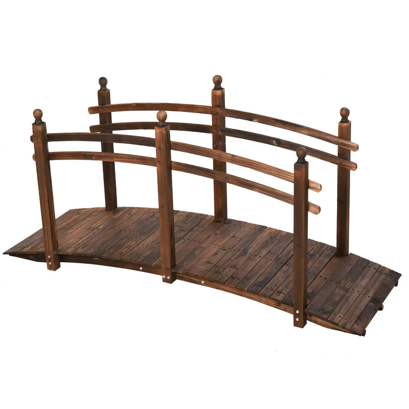 Outsunny - Fir Wood Garden Bridge Arc Walkway With Side Railings, Perfect For Backyards, Gardens, & Streams, Carbonized - Brown by Unique Piece Furniture