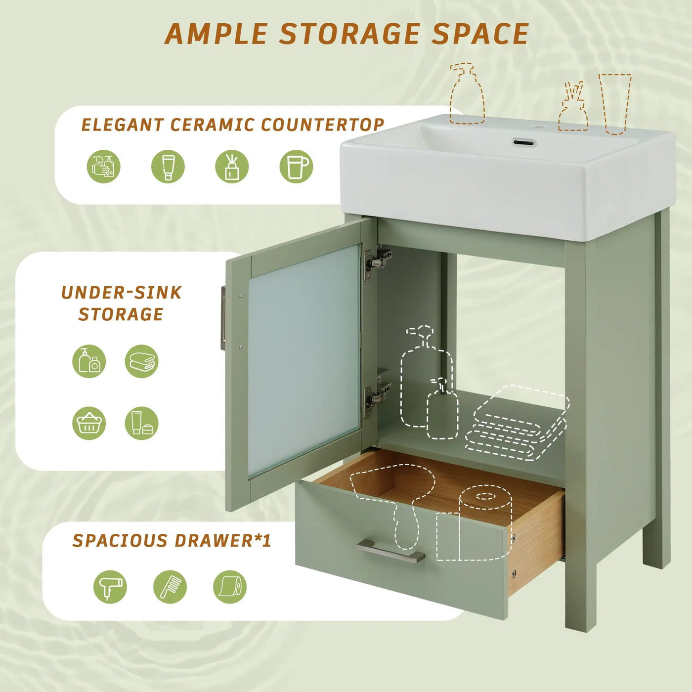 Bathroom Vanity With Ceramic Sink And Ample Storage, Ideal For Small Bathrooms by Unique Piece Furniture
