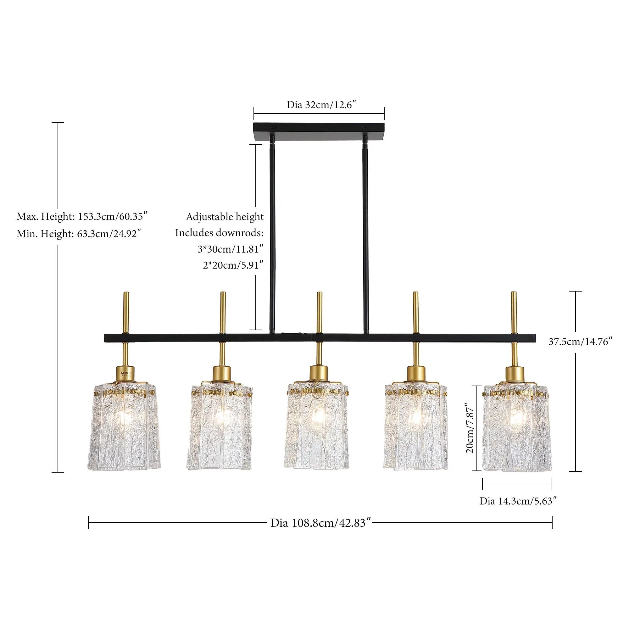 Chandelier 5 Light, Fixture Over Table - Black / Gold by Unique Piece Furniture