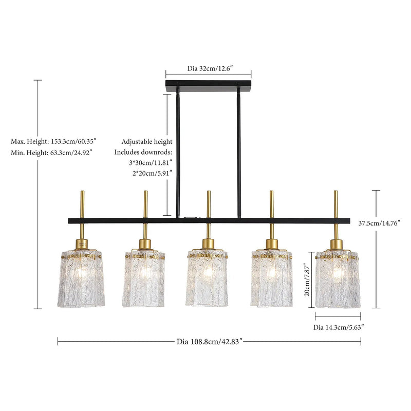 Chandelier 5 Light, Fixture Over Table - Black / Gold by Unique Piece Furniture