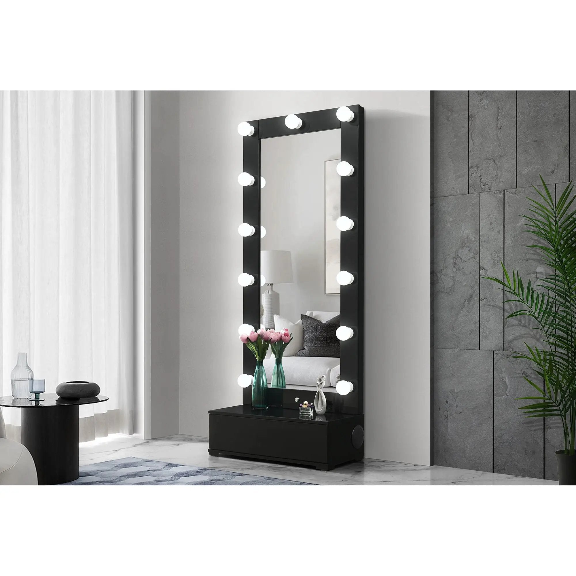 Elisa - Narrow Tall Mirror With Speaker And Drawer by Unique Piece Furniture