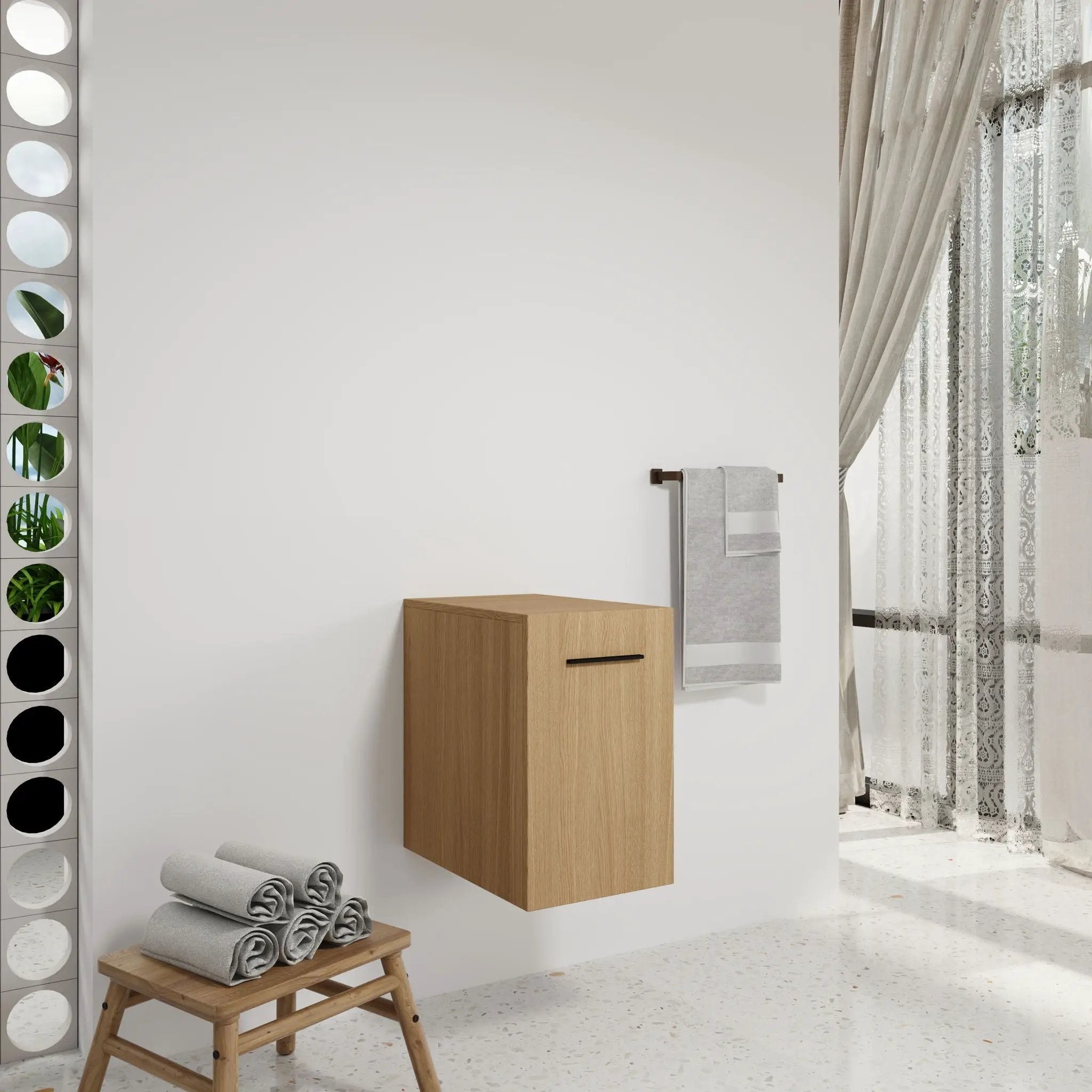 Floating Bathroom Vanity Single Door Base Cabinet, Wall Mounted Storage - Light Oak by Unique Piece Furniture