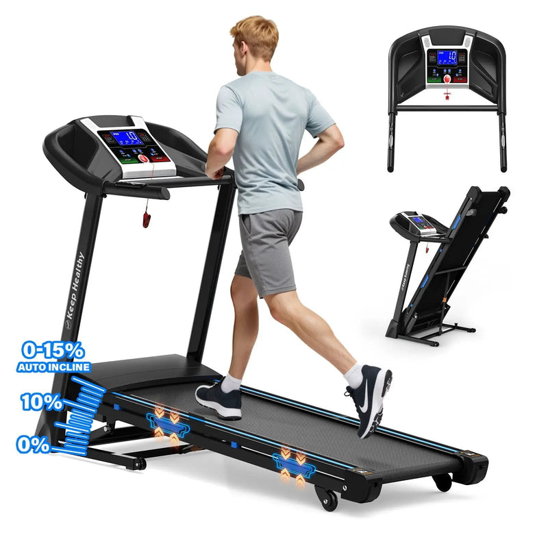 Treadmills For Home, Electric Treadmill With Automatic Incline, Foldable 3.5Hp Workout Running Machine Walking, Double Running Board Shock Absorption Pulse Sensor Bluetooth Speaker App Fitshow - Black by HouseOfZazla