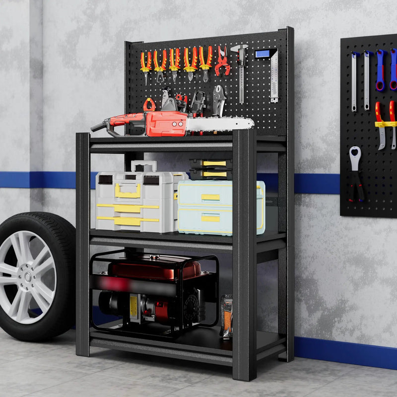 3-Tier Heavy-Duty Metal Storage Shelving Unit with Pegboard by HouseOfZazla