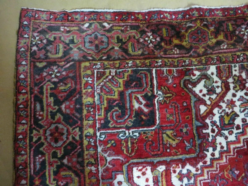 Heriz Rug 9x11, Geometric Persian Carpet Room Sized, Tribal Medallion Rug, Red Ivory Dark Blue Handmade Wool Rug for Living Room Dining Room by Jewel Rugs