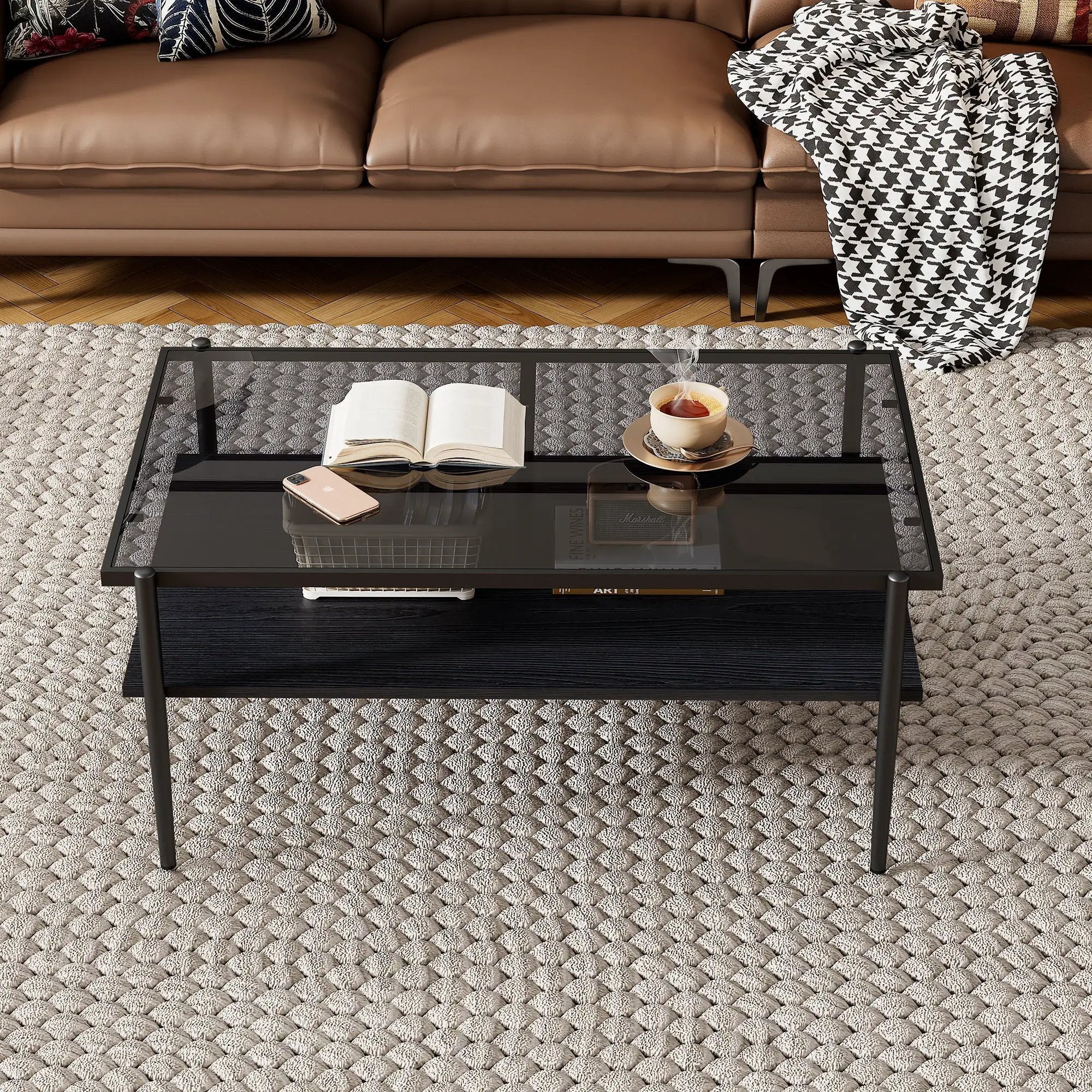 Rectangle Coffee Table With Tempered Glass Top And Legs, Modern Table For Living Room by Unique Piece Furniture