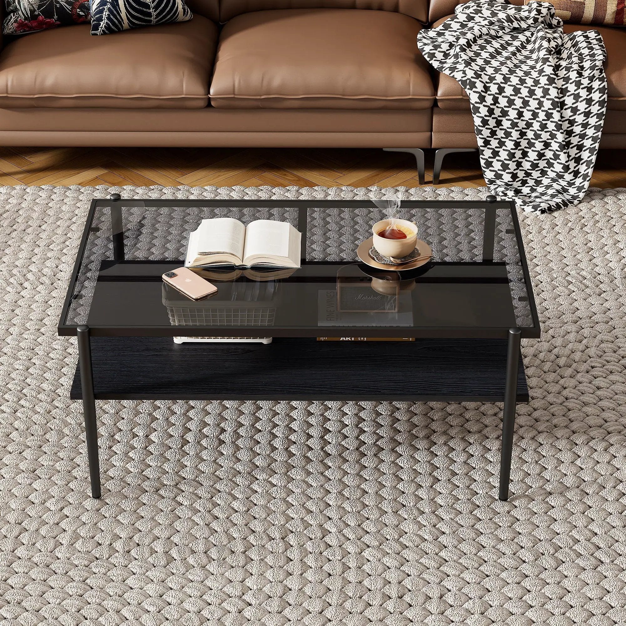 Rectangle Coffee Table With Tempered Glass Top And Legs, Modern Table For Living Room by HouseOfZazla