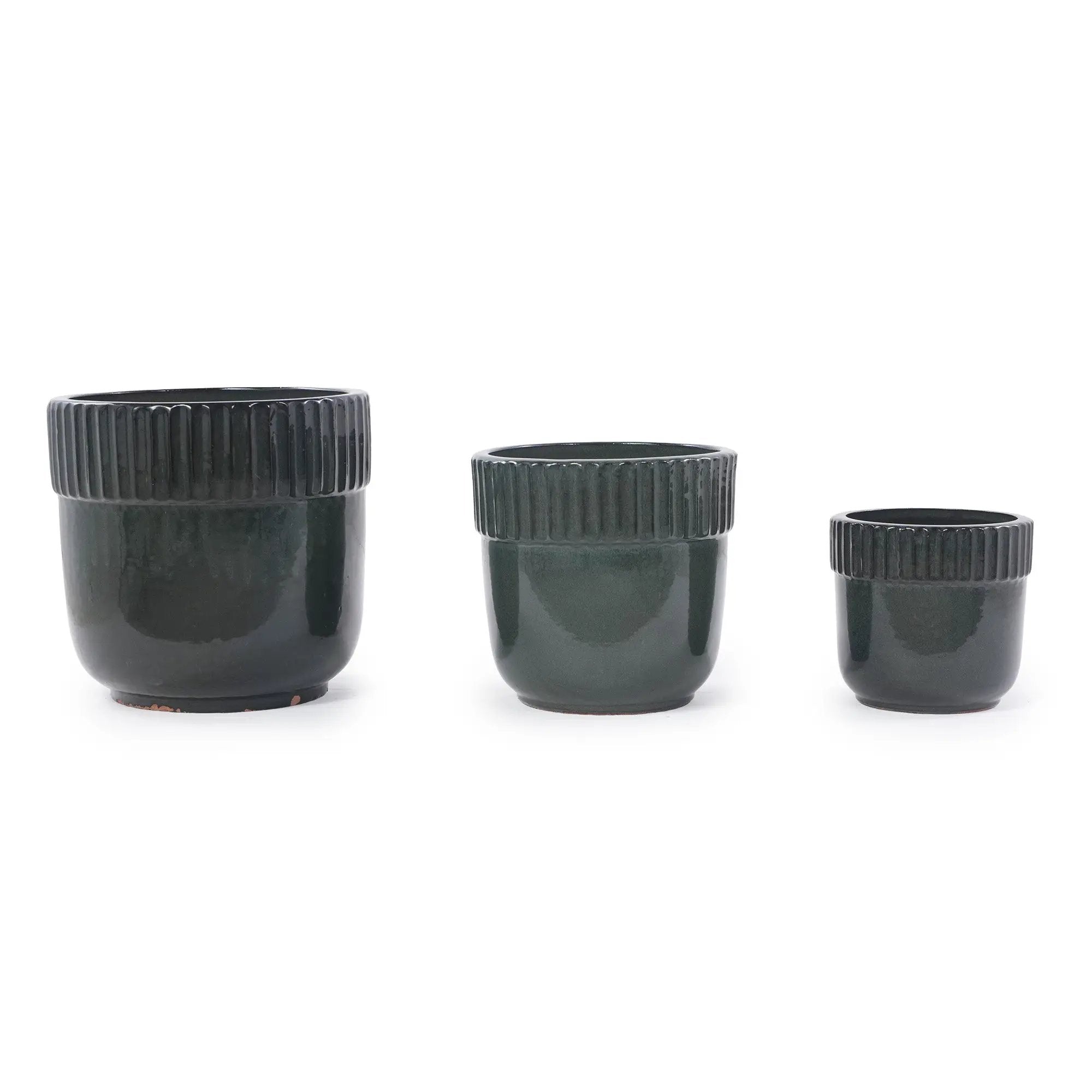Handmade Ceramic Planter Set of 3, 15/12/9 Inch Diameter, Dark by HouseOfZazla