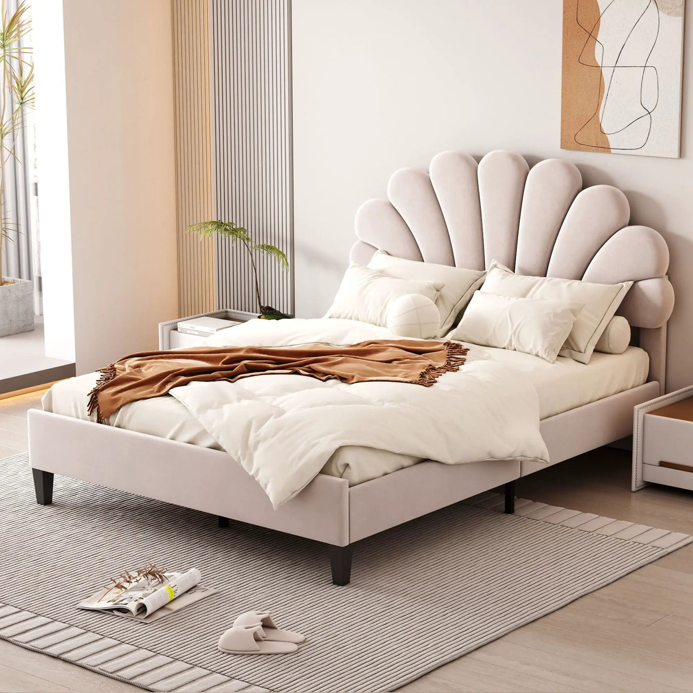 Upholstered Platform Bed With Flower Pattern Headboard by Unique Piece Furniture