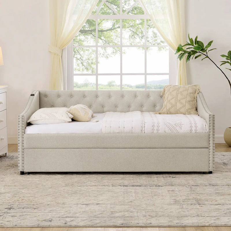 Upholstered Daybed With USB Charging & Pull Out Bed by Unique Piece Furniture