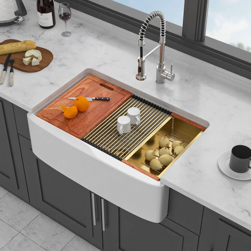 Kitchen Sink Workstation With Deep Bowl And Space-Saving Track Design - White by HouseOfZazla