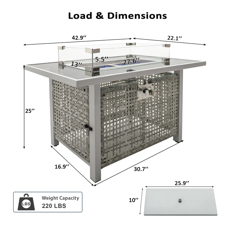 K&K 43' Propane Gas Fire Pit Table, Grey by HouseOfZazla