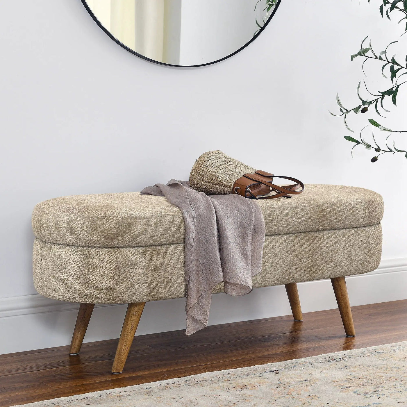 Modern Ottoman Oval Storage Bench With Rubber Wood Legs by HouseOfZazla