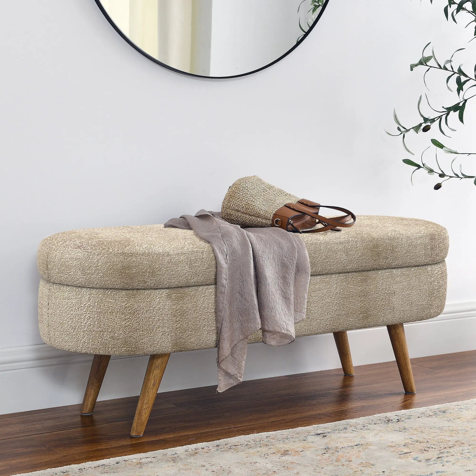 Modern Ottoman Oval Storage Bench With Rubber Wood Legs by Unique Piece Furniture