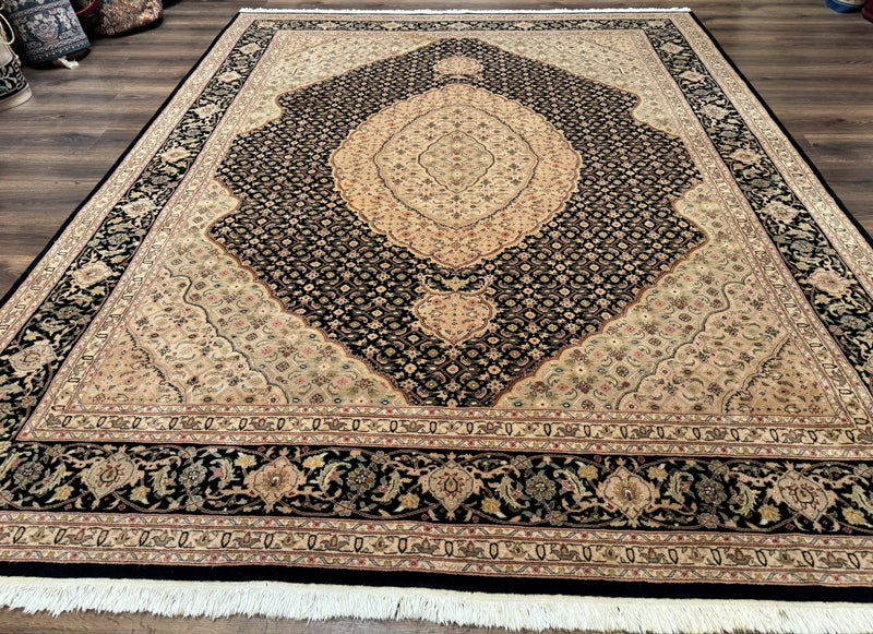 Sino Persian Rug 8x10, Herati Mahi Pattern, Fine 170 KPSI, Black, Wool and Silk Highlights by Jewel Rugs