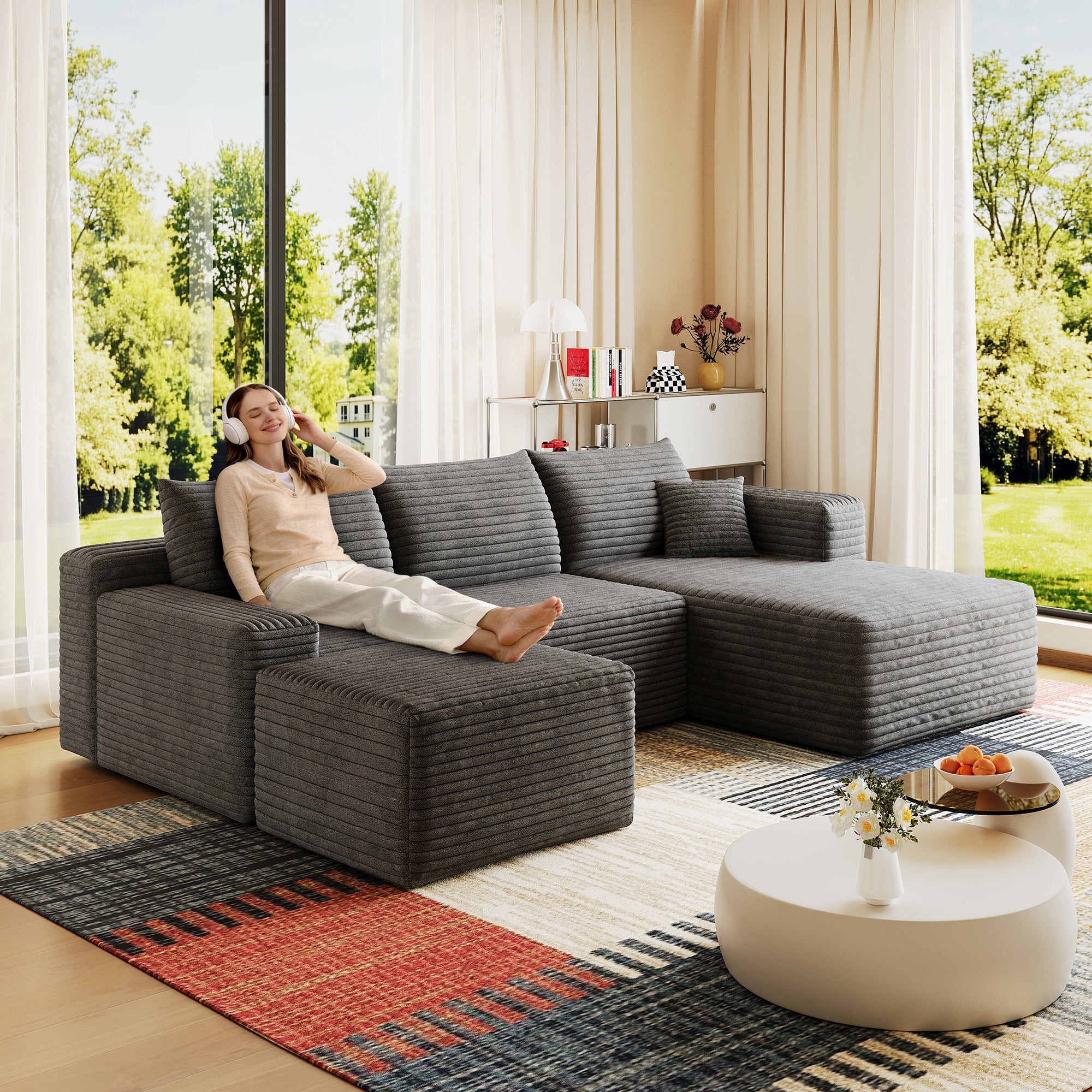 95" Cloud Sectional Sofa with Ottoman by HouseOfZazla
