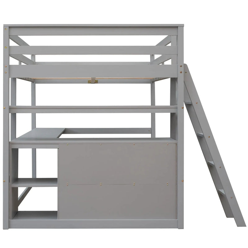 Modern Loft Bed With Built In Desk, Shelves, And 2 Drawers by HouseOfZazla