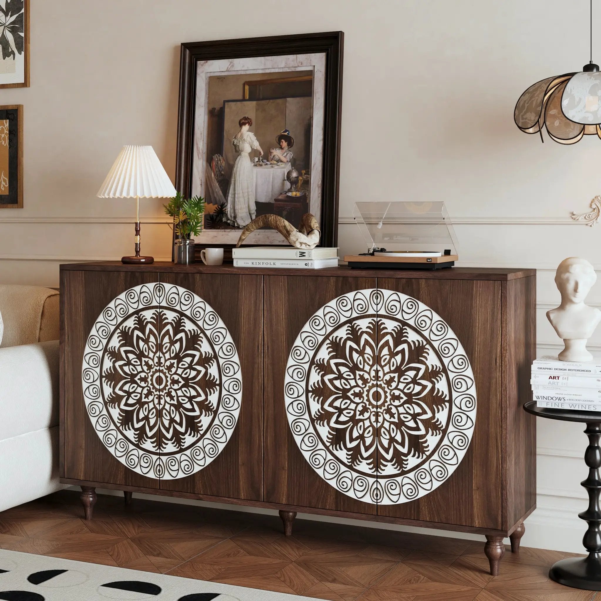 60" Vintage Mandala Carved Sideboard by HouseOfZazla