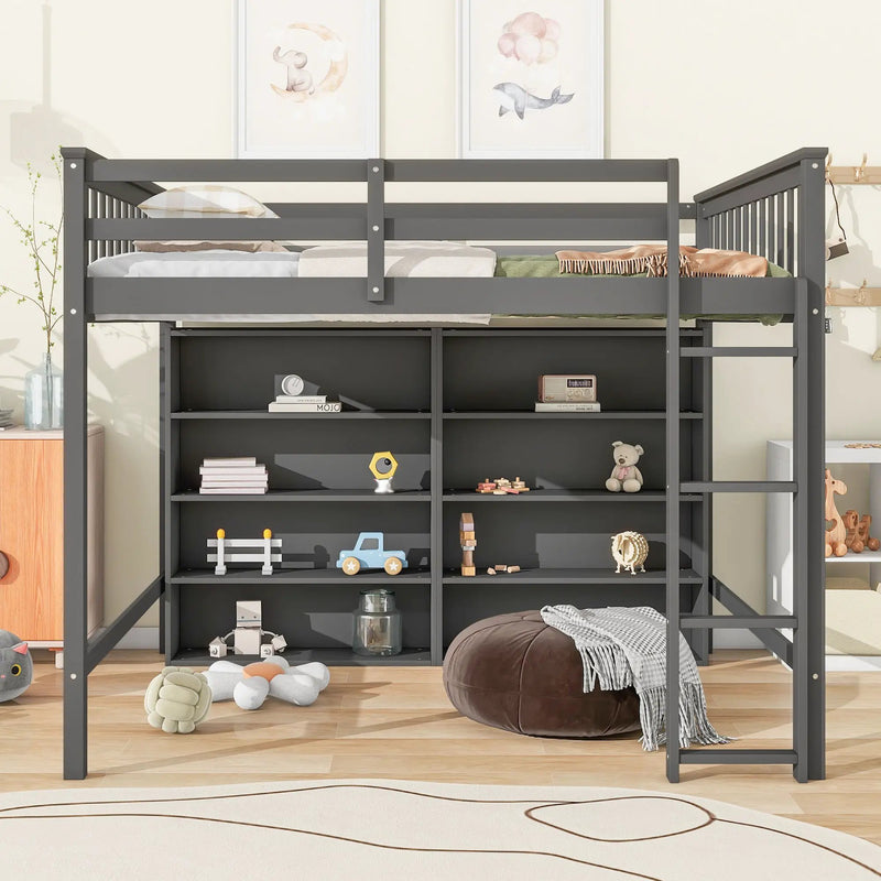 Loft Bed With 8 Open Storage Shelves And Built In Ladder by HouseOfZazla