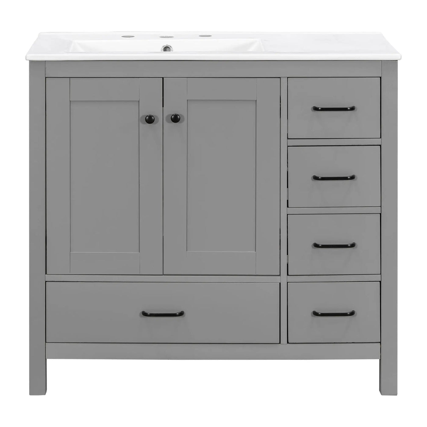 Bathroom Vanity With Ceramic Sink Combo, Abundant Storage Cabinet 2 Soft Close Doors And 5 Drawers by Unique Piece Furniture
