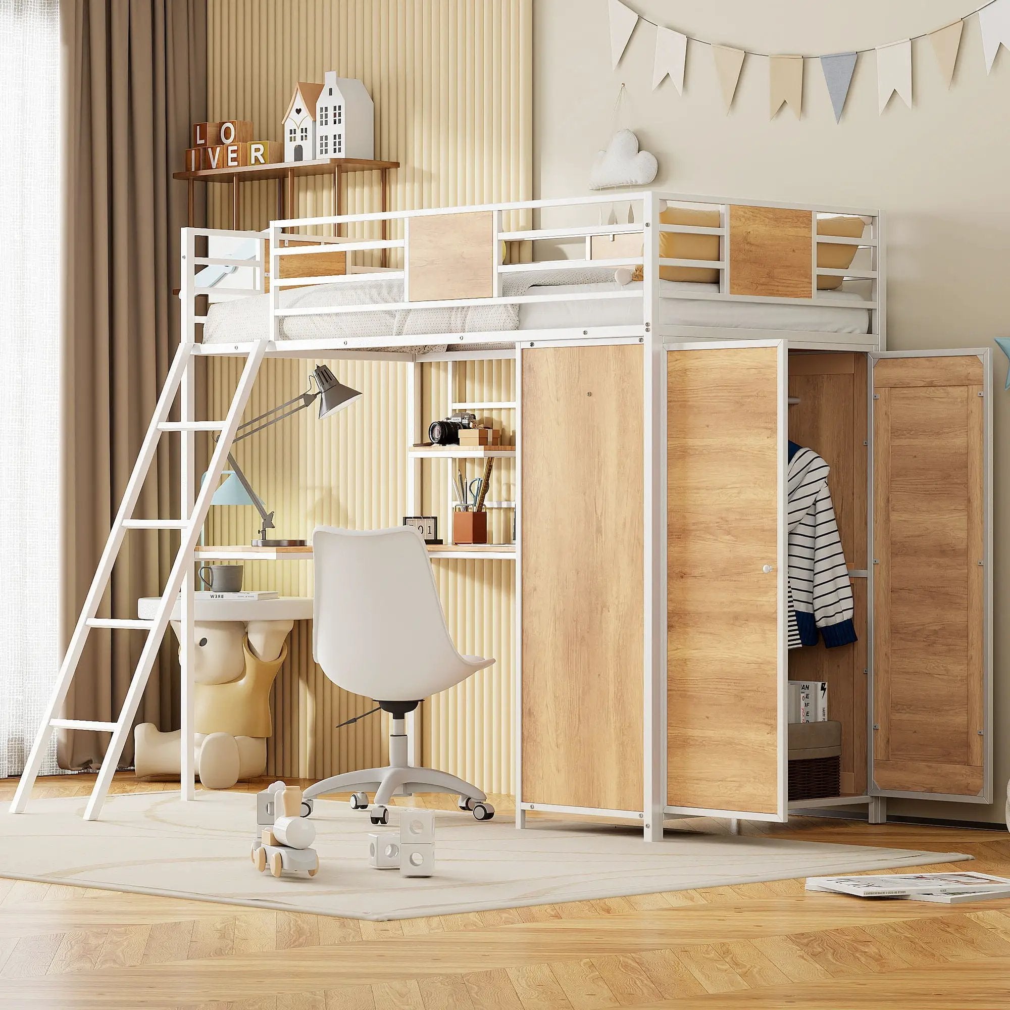 Loft Bed With L Shape Desk And Wardrobe by HouseOfZazla