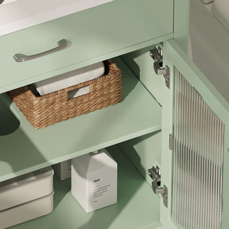 Modern Bathroom Vanity With Tempered Glass Doors