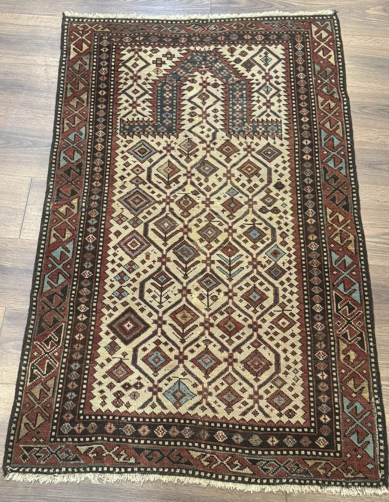 Antique Caucasian Shirvan Rug 3x5, Dagestan Prayer Rug, Collectible, Early 20th Century Rug by Jewel Rugs