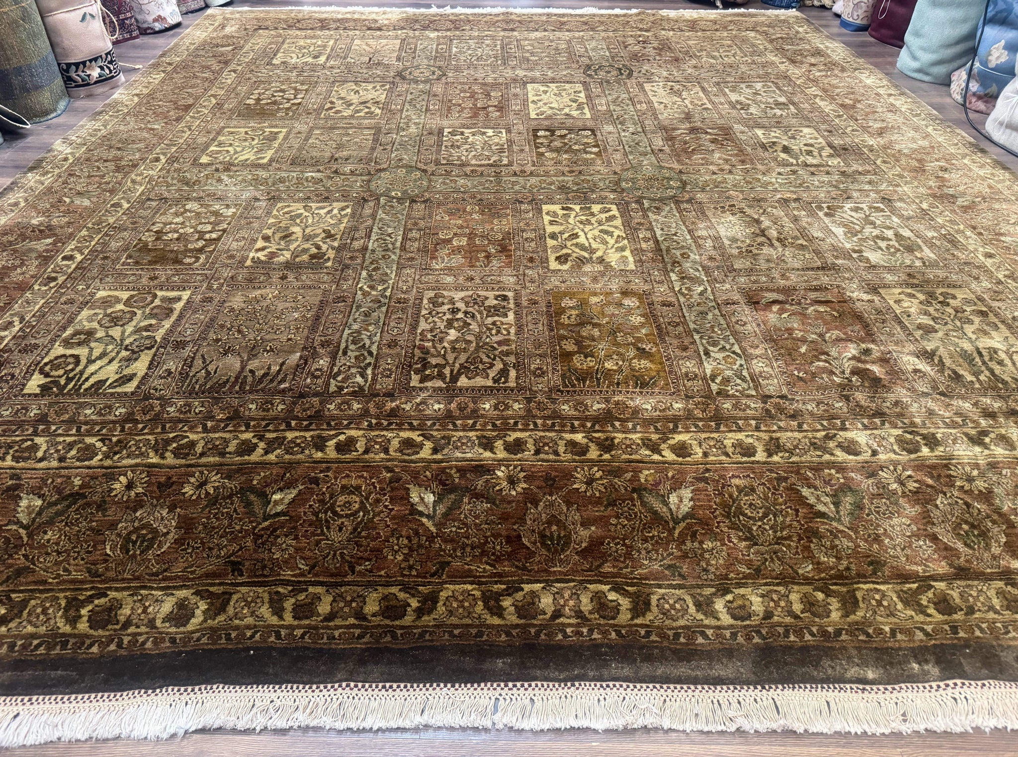 Large Indian Wool Rug 12x14, Wool Handmade Panel Design Carpet, Traditional, Palace Size by Jewel Rugs