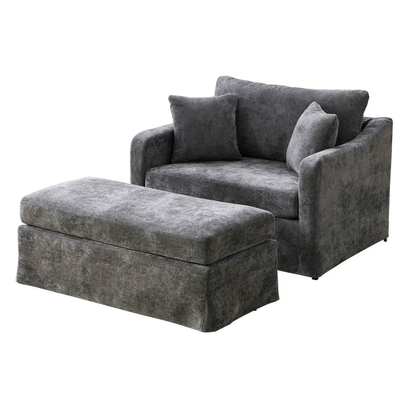 Accent Chair With Ottoman, Includes 2 Bolster Pillows by Unique Piece Furniture