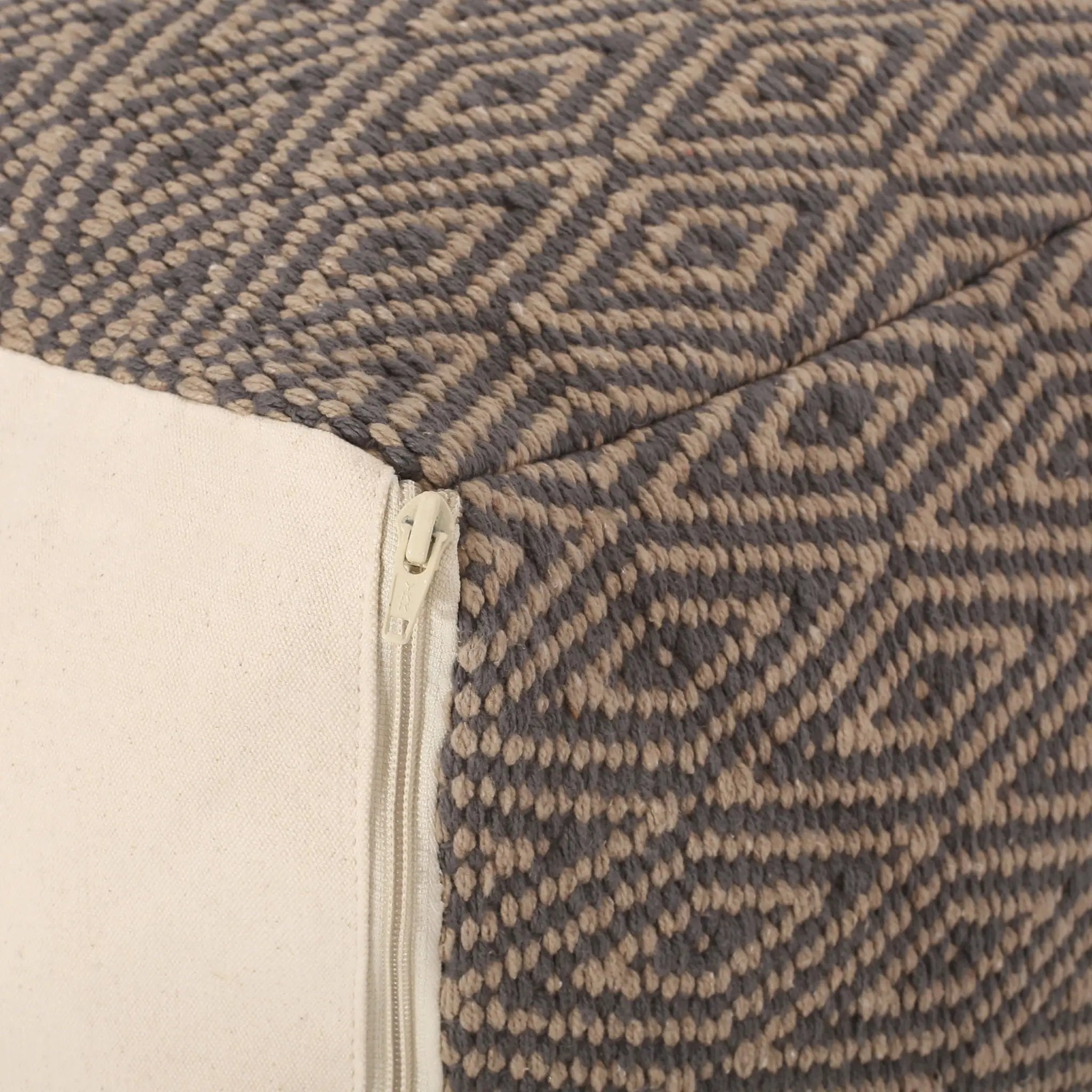 Amuleto - Hand Loomed Cotton Pouf - Dark Gray / Brown by Unique Piece Furniture