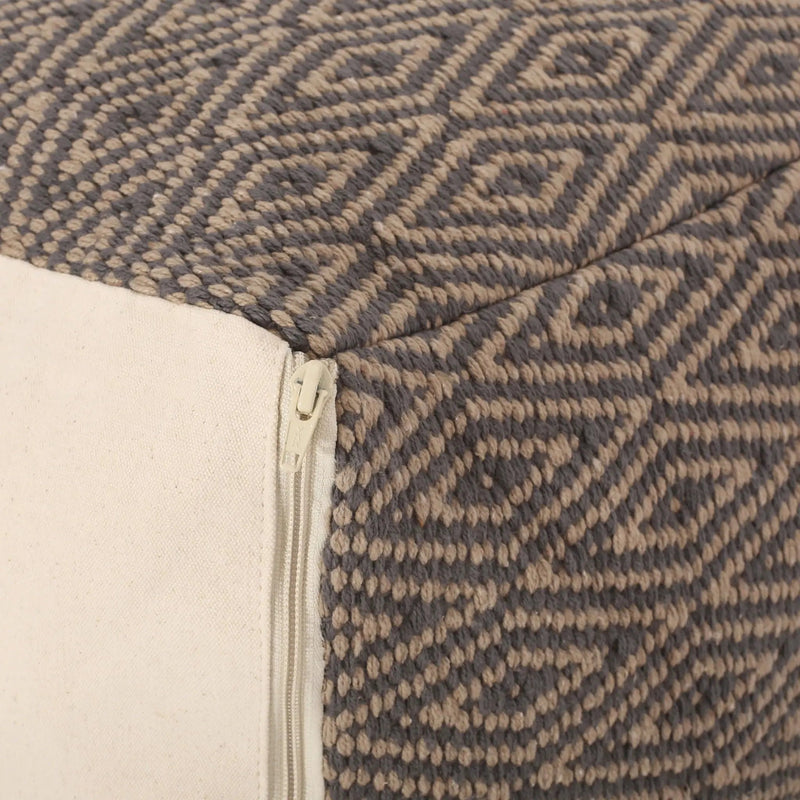 Amuleto - Hand Loomed Cotton Pouf - Dark Gray / Brown by Unique Piece Furniture