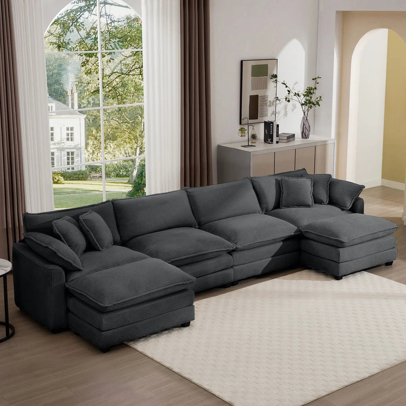 Modern Oversized Modular Cushion Sofa With Ottoman, Low Back, Deep Seating Sofa Set by Unique Piece Furniture