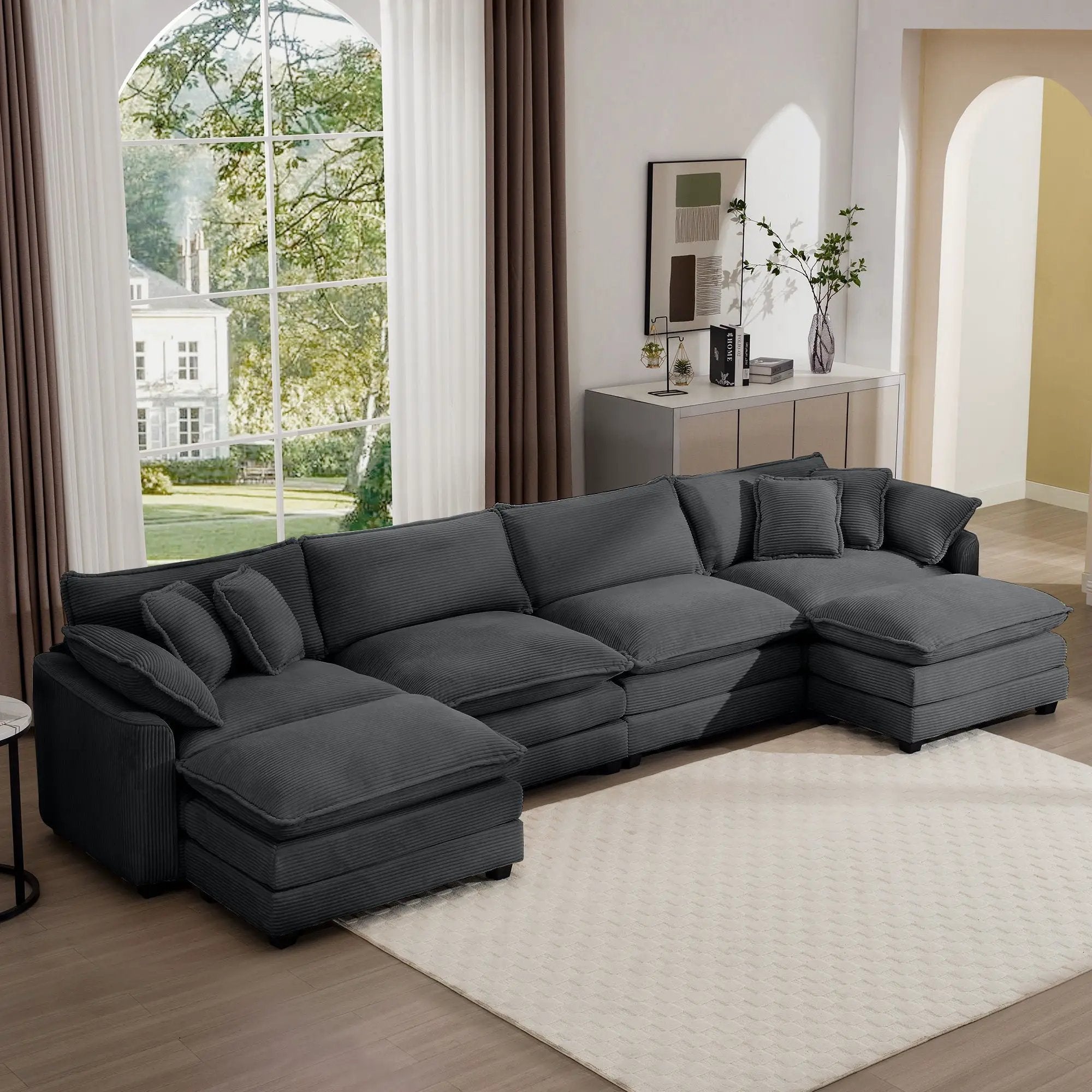 Modern Oversized Modular Cushion Sofa With Ottoman, Low Back, Deep Seating Sofa Set by HouseOfZazla