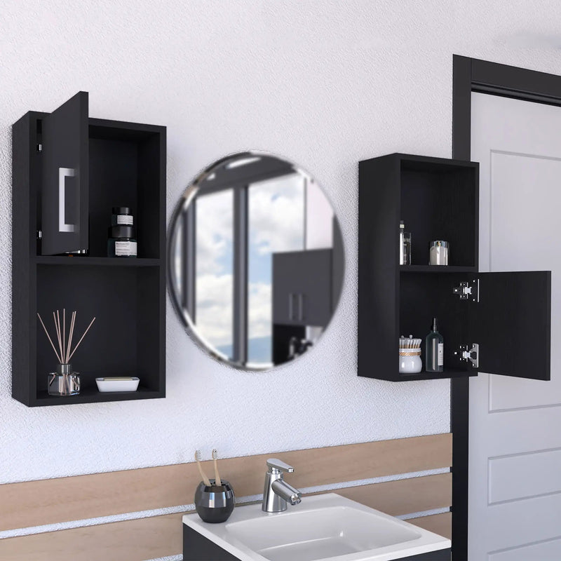 Wall Mounted Bathroom Medicine Cabinet Eak Two Doors, Two Shelves - Black by Unique Piece Furniture