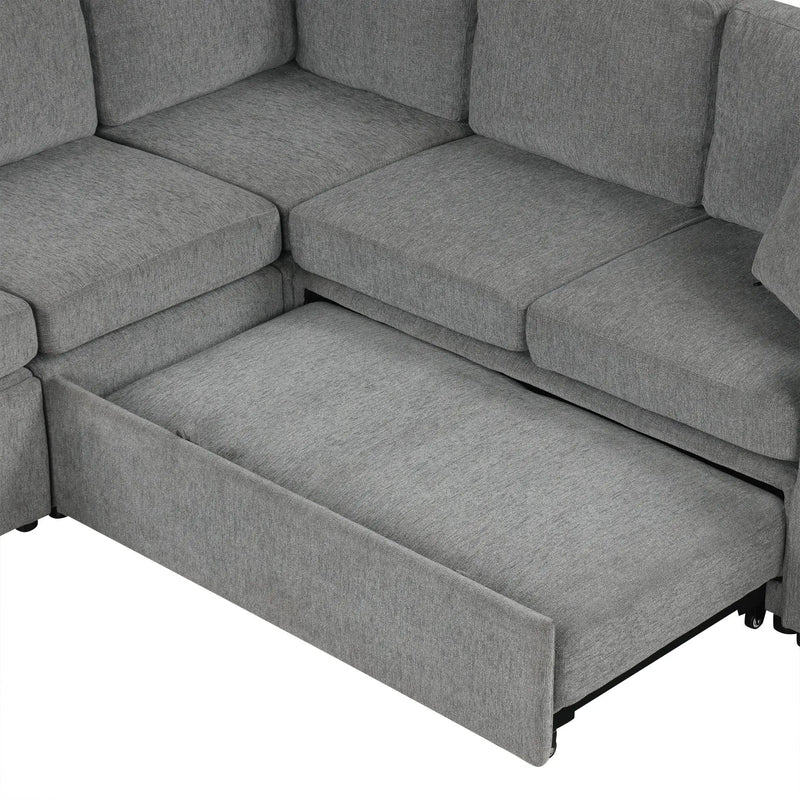 Sectional Sofa Convertible Pull-Out Sofa Bed With A Movable Storage Ottoman For Living Room by HouseOfZazla