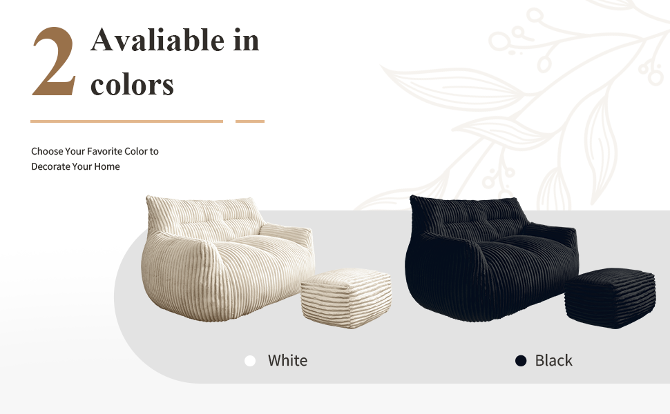 Double Sofa with Footrest Cloud-Love Oversized 2-Seater Fluffy Bean Bag Chair by HouseOfZazla