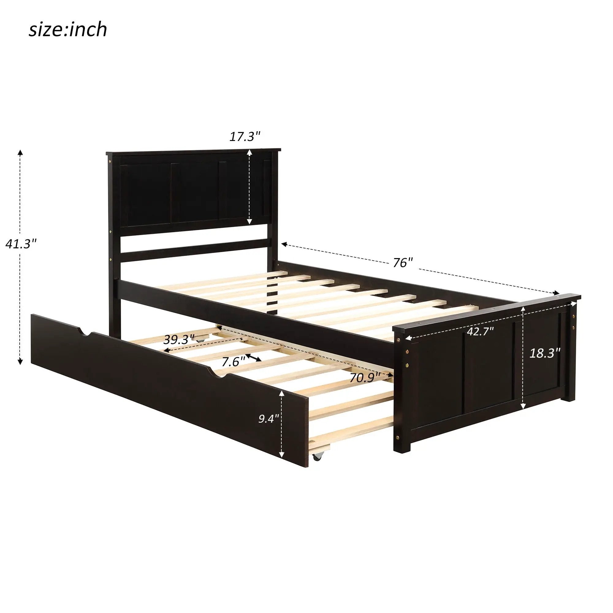 Platform Bed With Twin Trundle, Twin Size - Espresso by HouseOfZazla