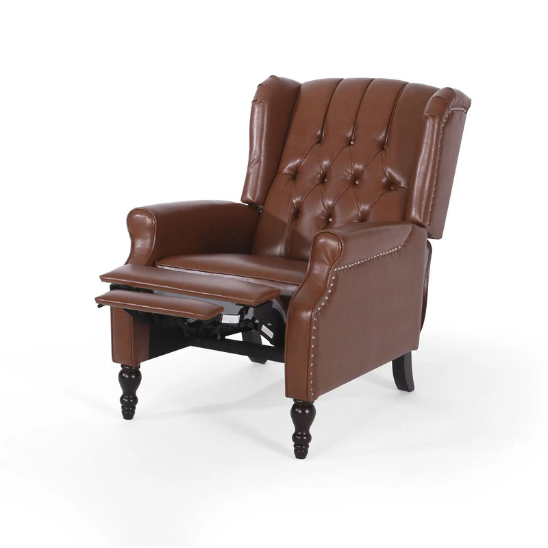 Upholstered Wingback Recliner With Nailhead Trim And Rolled Recessed Arms - Light Brown by Unique Piece Furniture