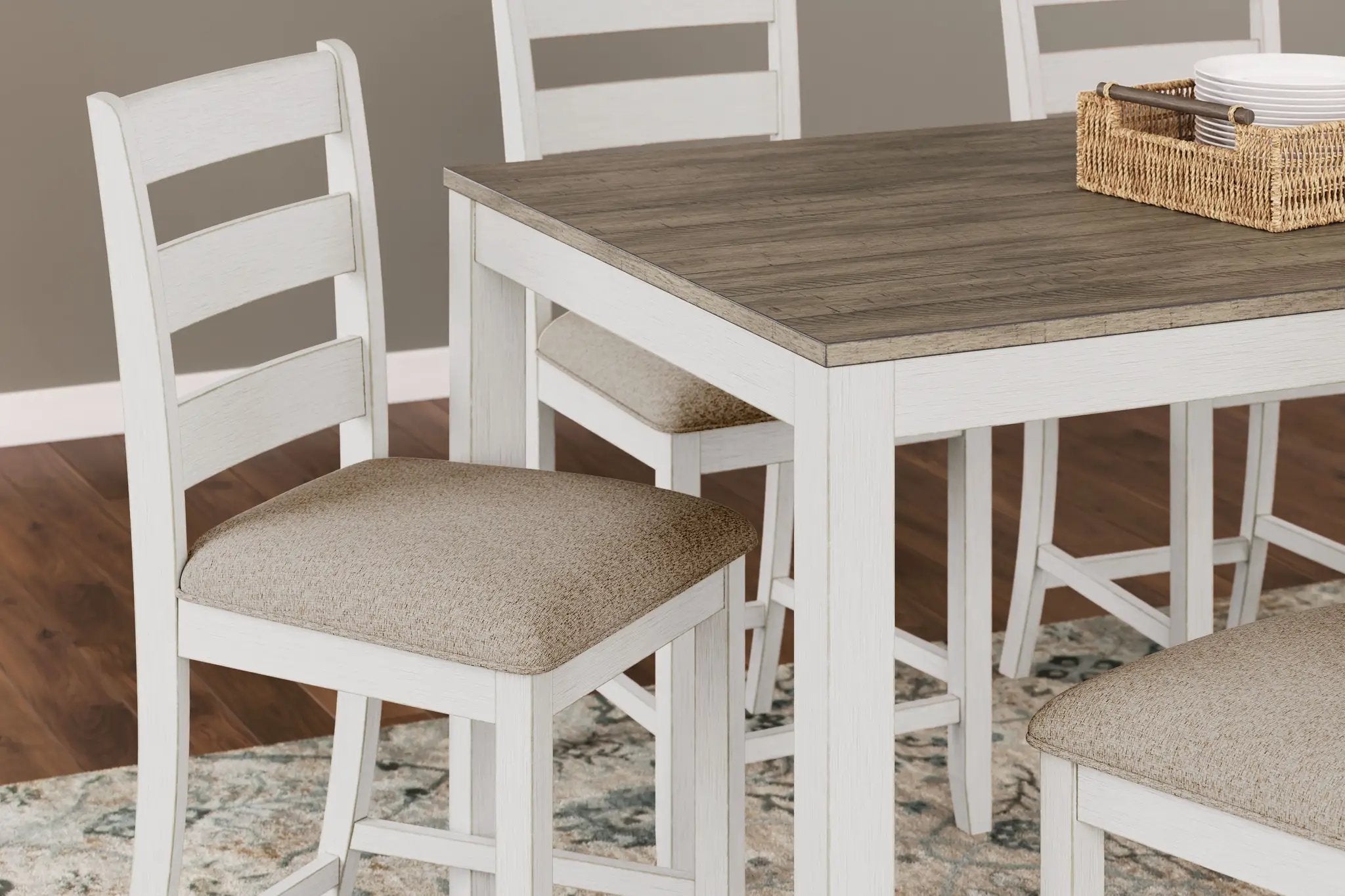 Skempton - Counter Height Dining Table and Bar Stools (Set of 7) - White / Light Brown by Unique Piece Furniture