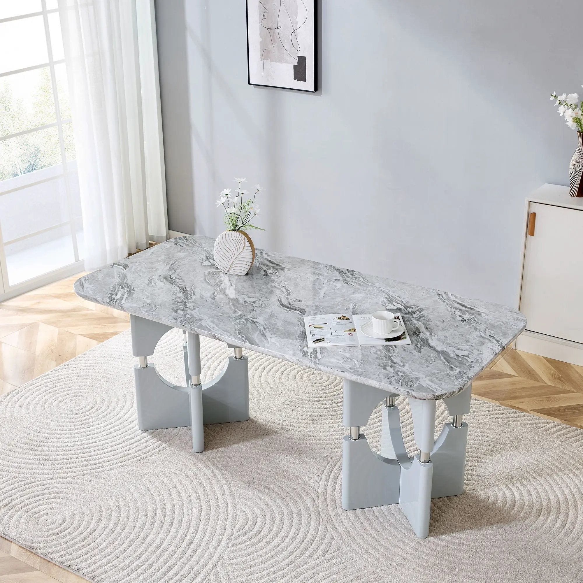 Modern Dining Table With Sleek Hollow-Out Frame And Accents by Unique Piece Furniture