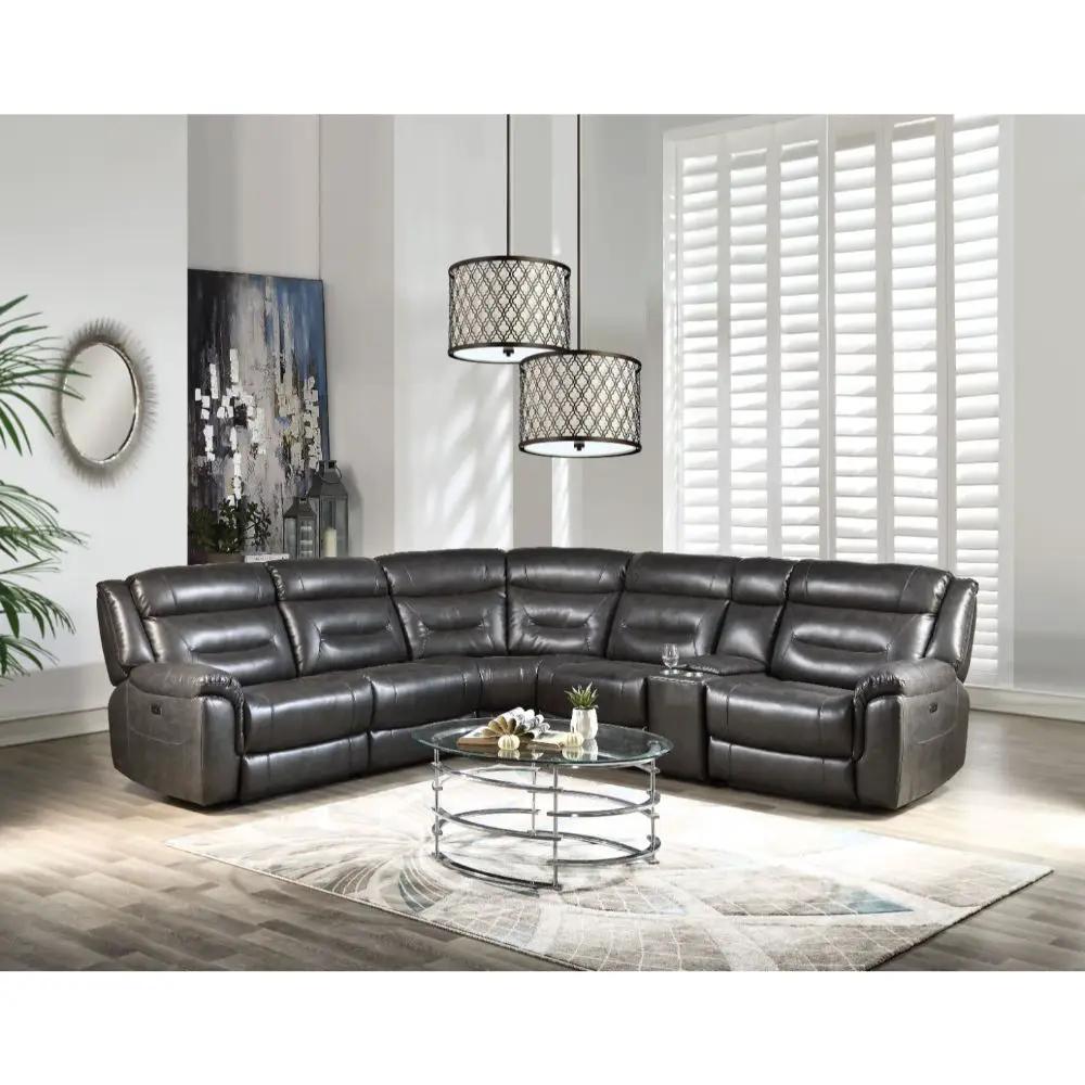 Imogen - Power Motion Sectional Sofa With USB - Gray Leather-Aire by Unique Piece Furniture