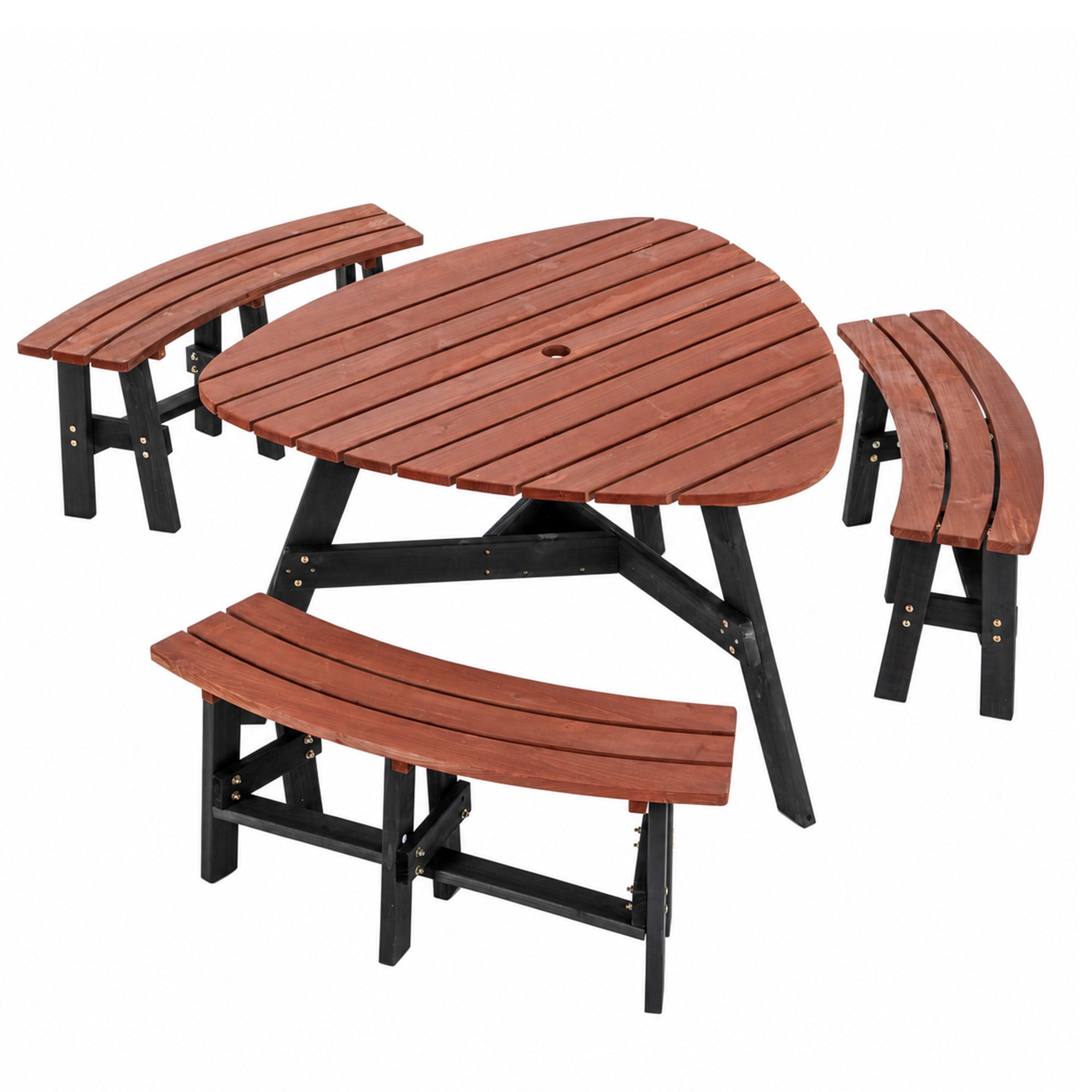 6-Person Semi-Circular Outdoor Solid Fir Wood Picnic Table Set, Rustic by HouseOfZazla