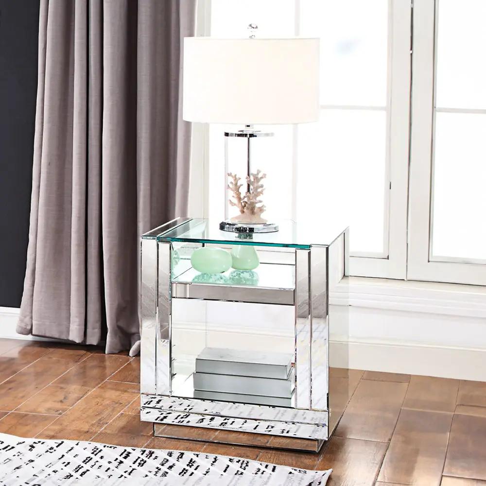 Nysa - 24" End Table - Mirrored & Faux Crystals by Unique Piece Furniture
