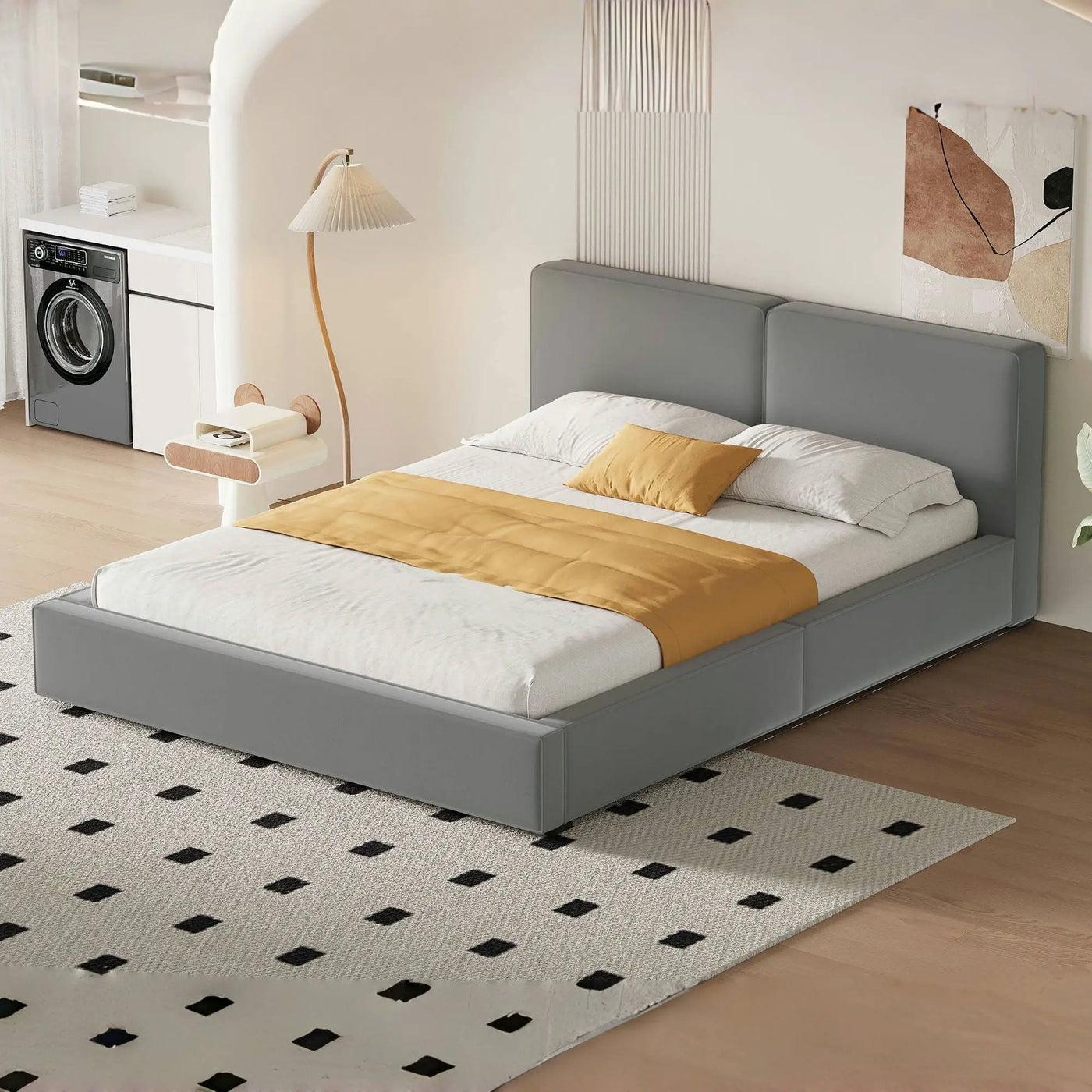 Upholstered Platform Bed, Grounded Bed With Solid Frame by Unique Piece Furniture
