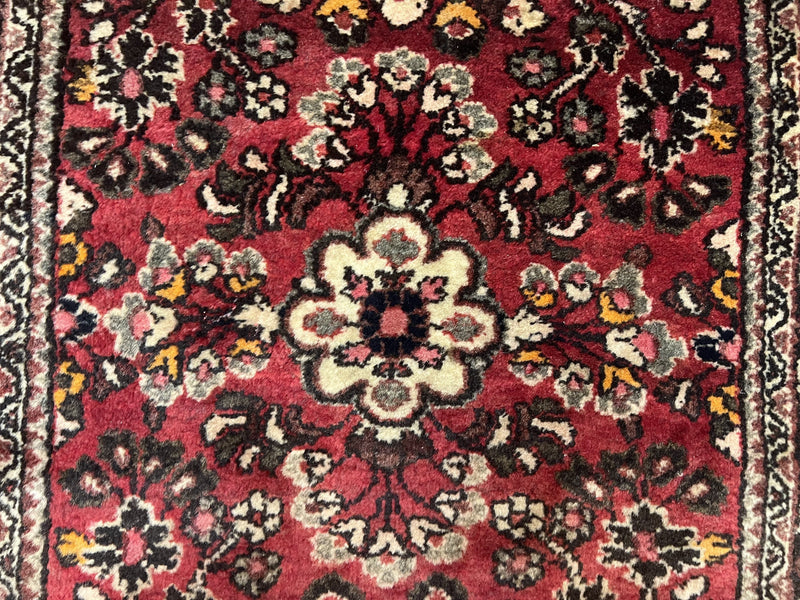 Small Persian Sarouk Rug 2x4 ft, Allover Floral Pattern, Red Black Cream, Hand Knotted Wool Traditional Oriental Carpet, Antique Persian Rug 2 x 4 by Jewel Rugs